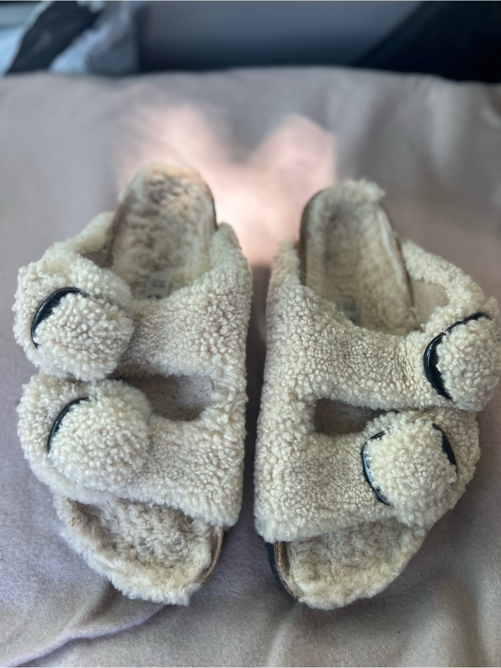 Papillo Cream Sherpa Slide Sandals